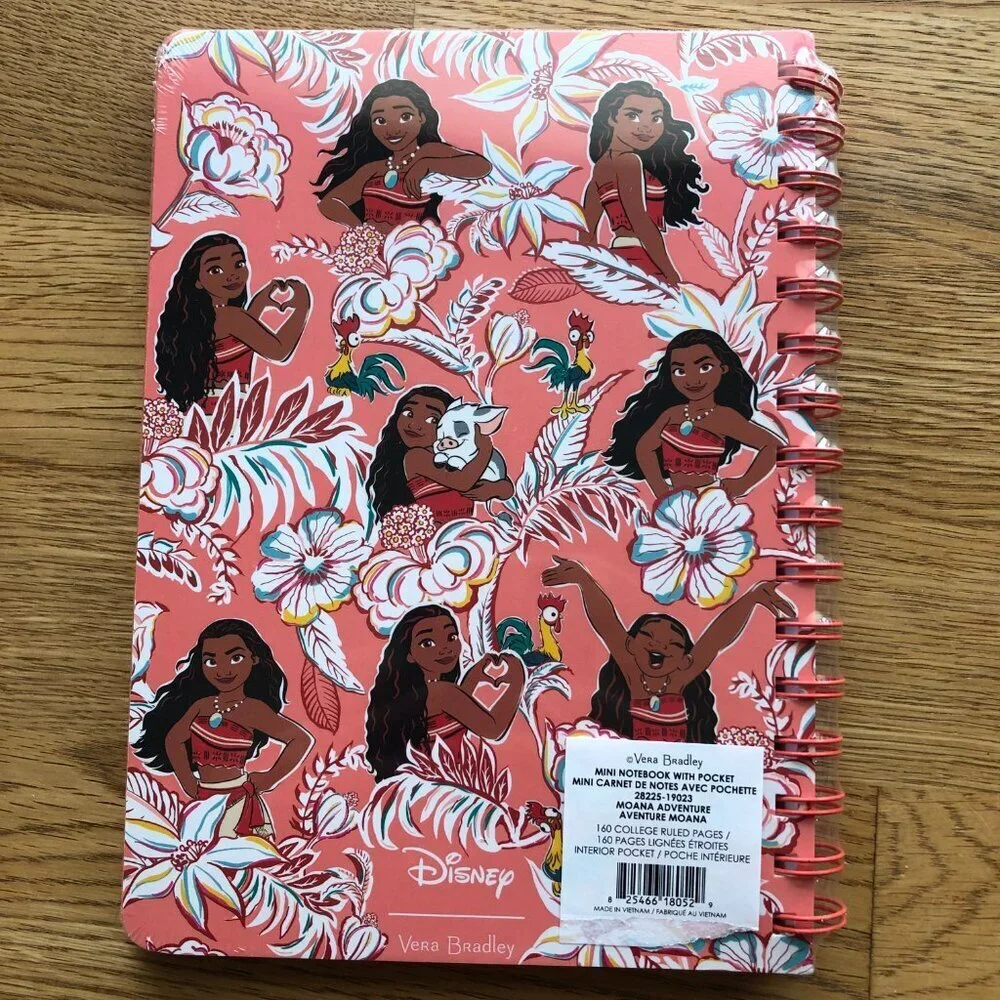 Vera Bradley Disney Moana Mini Notebook with Pocket NWT